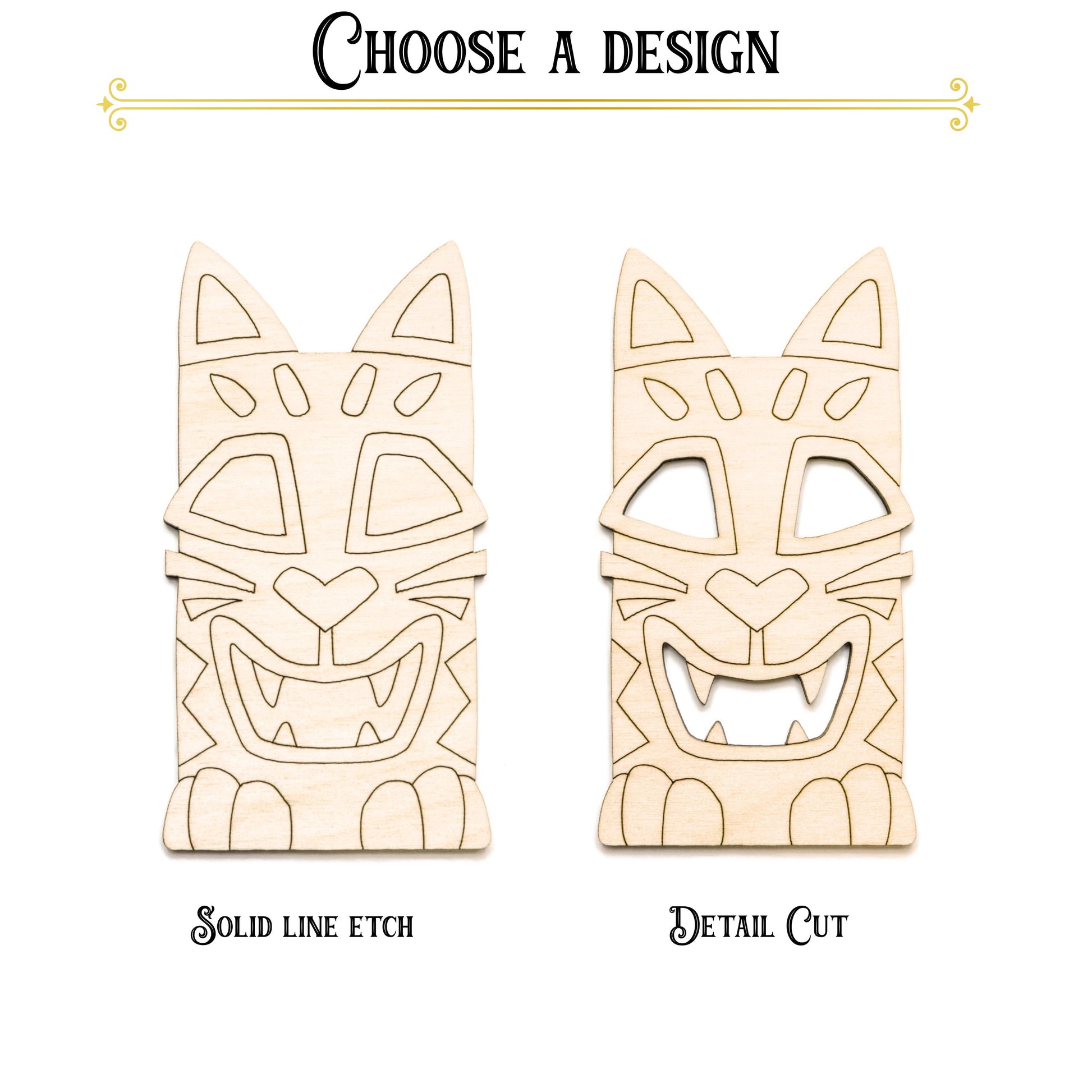 Tiki Cat Happy Wood Cutout - Laser Cut Unfinished Craft Shape - Multiple Sizes