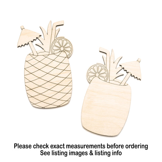 Pineapple Drink Wood Cutout - Laser Cut Unfinished Craft Shape - Multiple Sizes