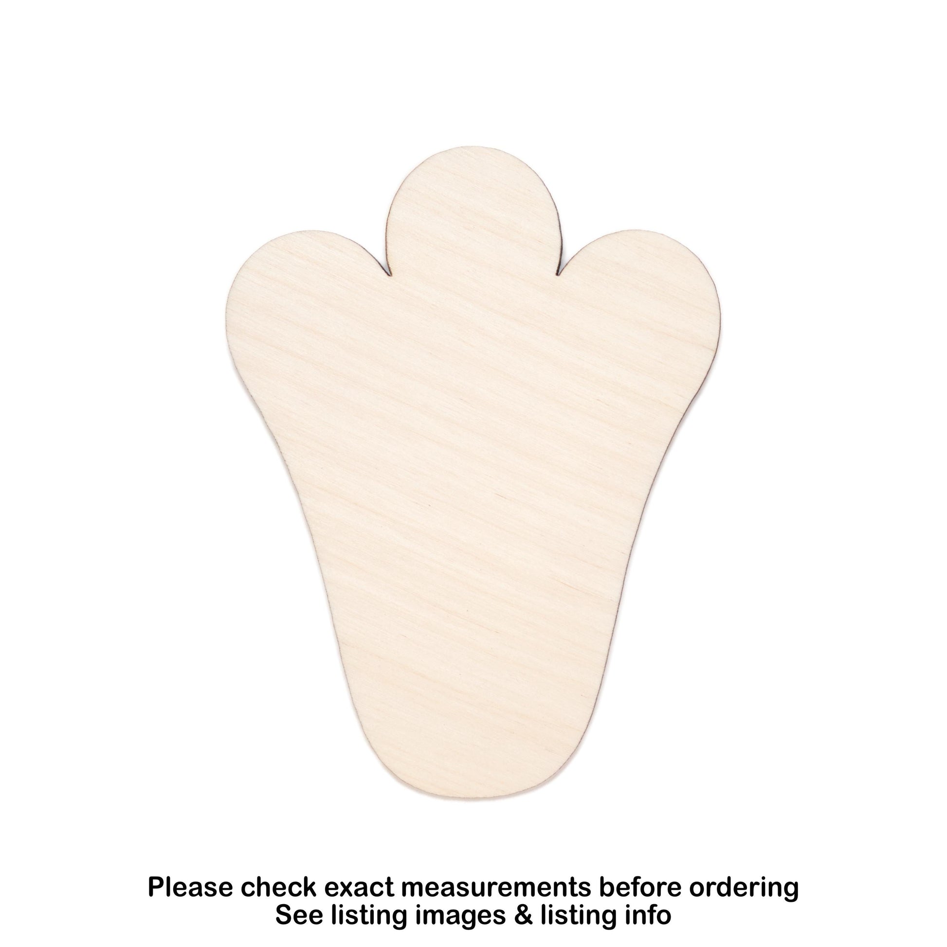 Bunny Foot Blank Wood Cutout - Laser Cut Unfinished Craft Shape - Multiple Sizes