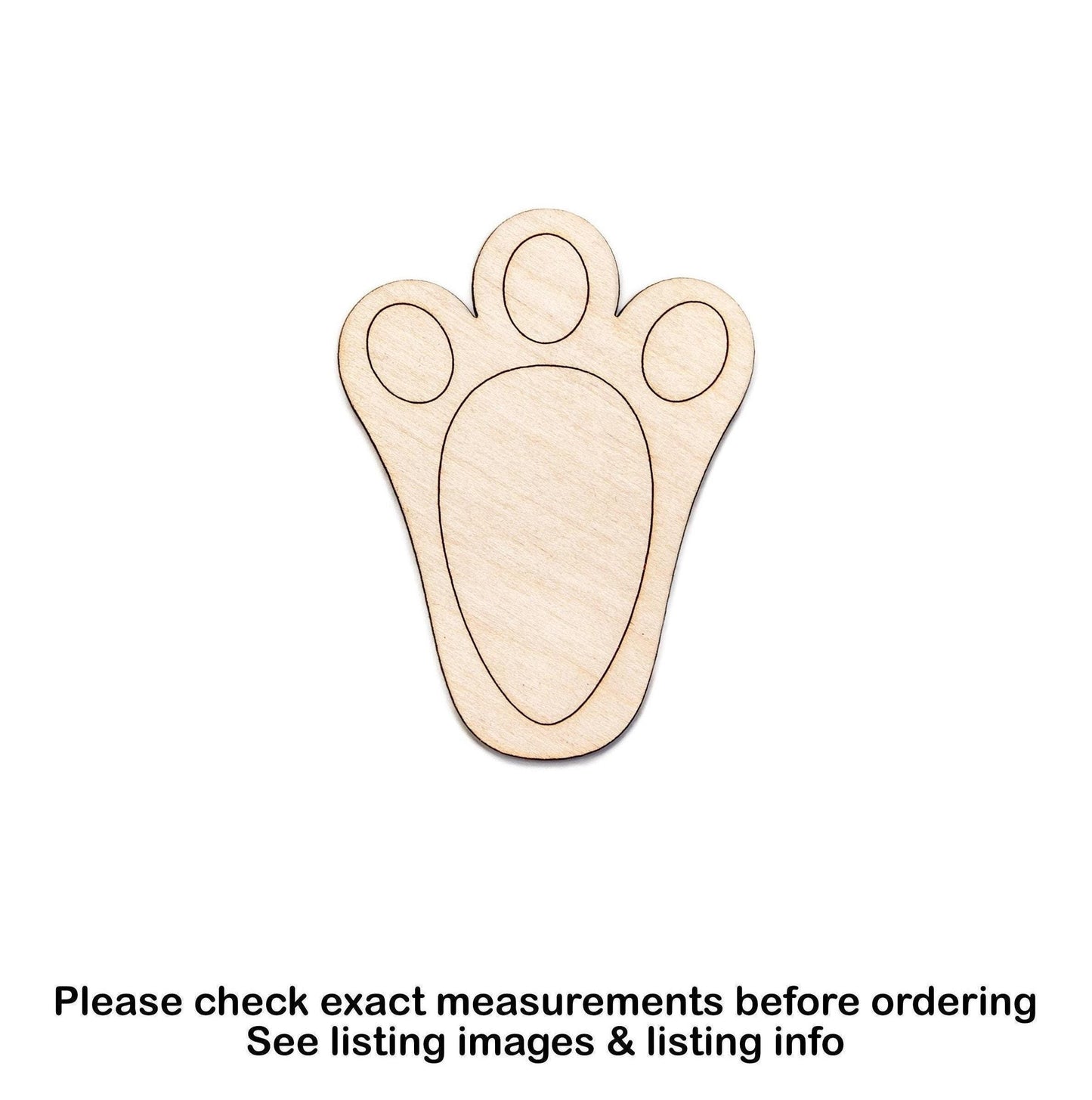 Bunny Foot Wood Cutout - Laser Cut Unfinished Craft Shape - Multiple Sizes