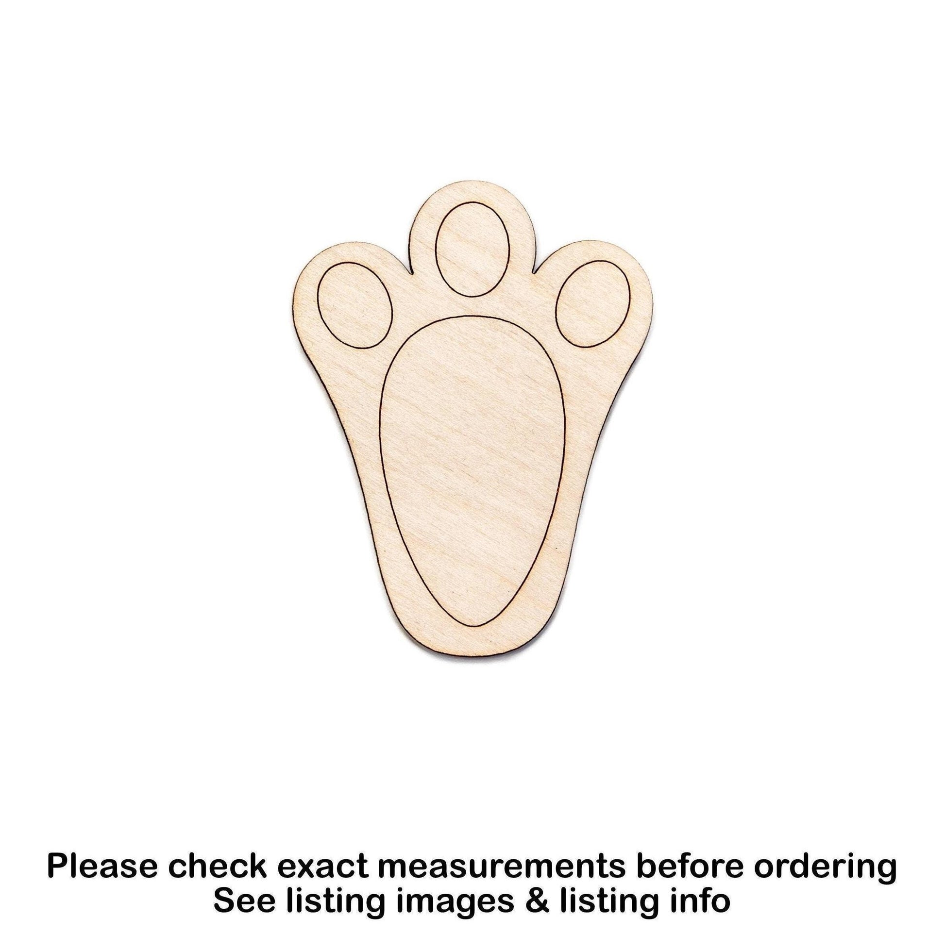 Bunny Foot Wood Cutout - Laser Cut Unfinished Craft Shape - Multiple Sizes
