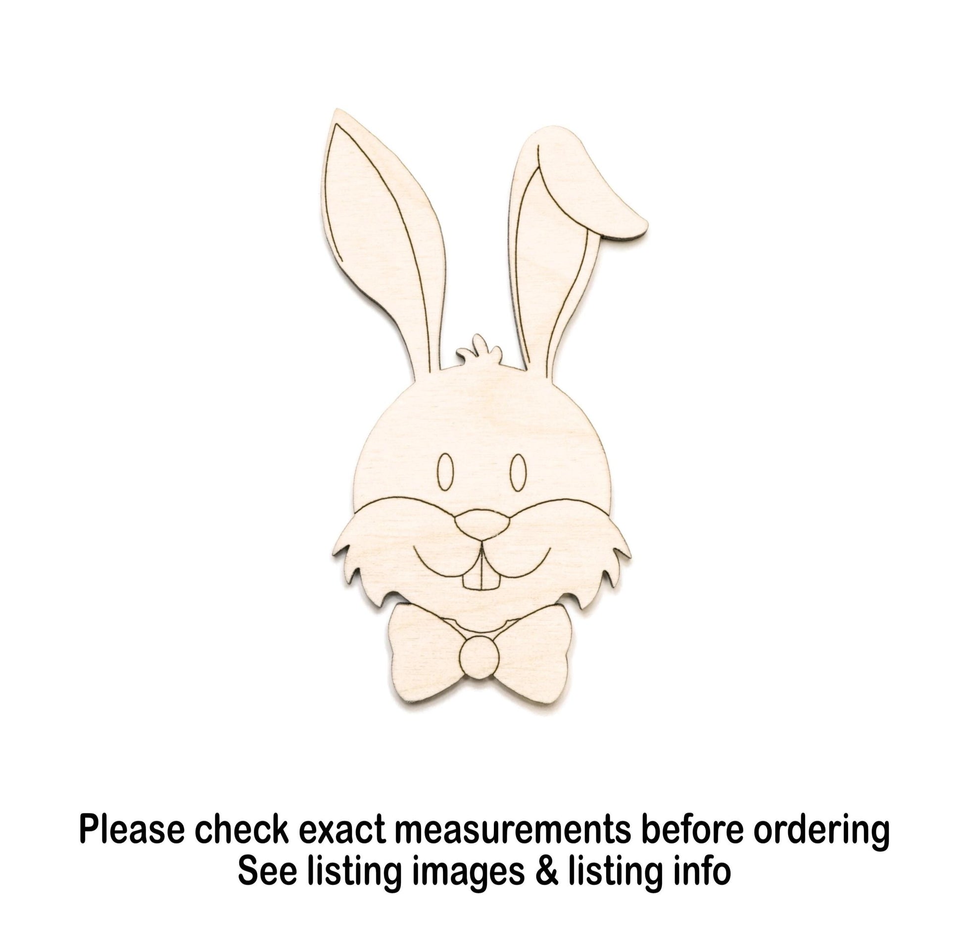 Bunny Head With Bow Wood Cutout - Laser Cut Unfinished Craft Shape - Multiple Sizes