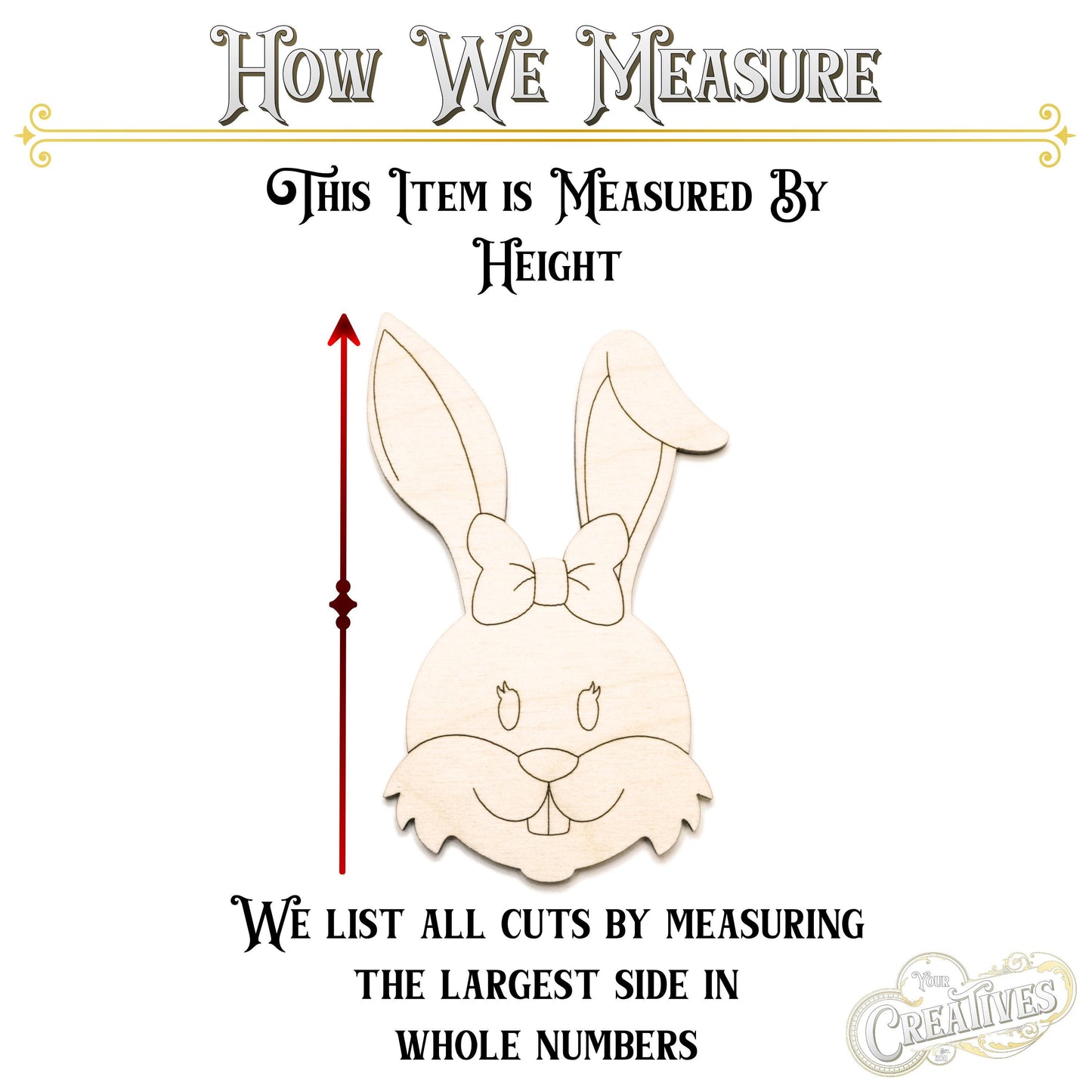 Girl Bunny Head With Bow Wood Cutout - Laser Cut Unfinished Craft Shape - Multiple Sizes