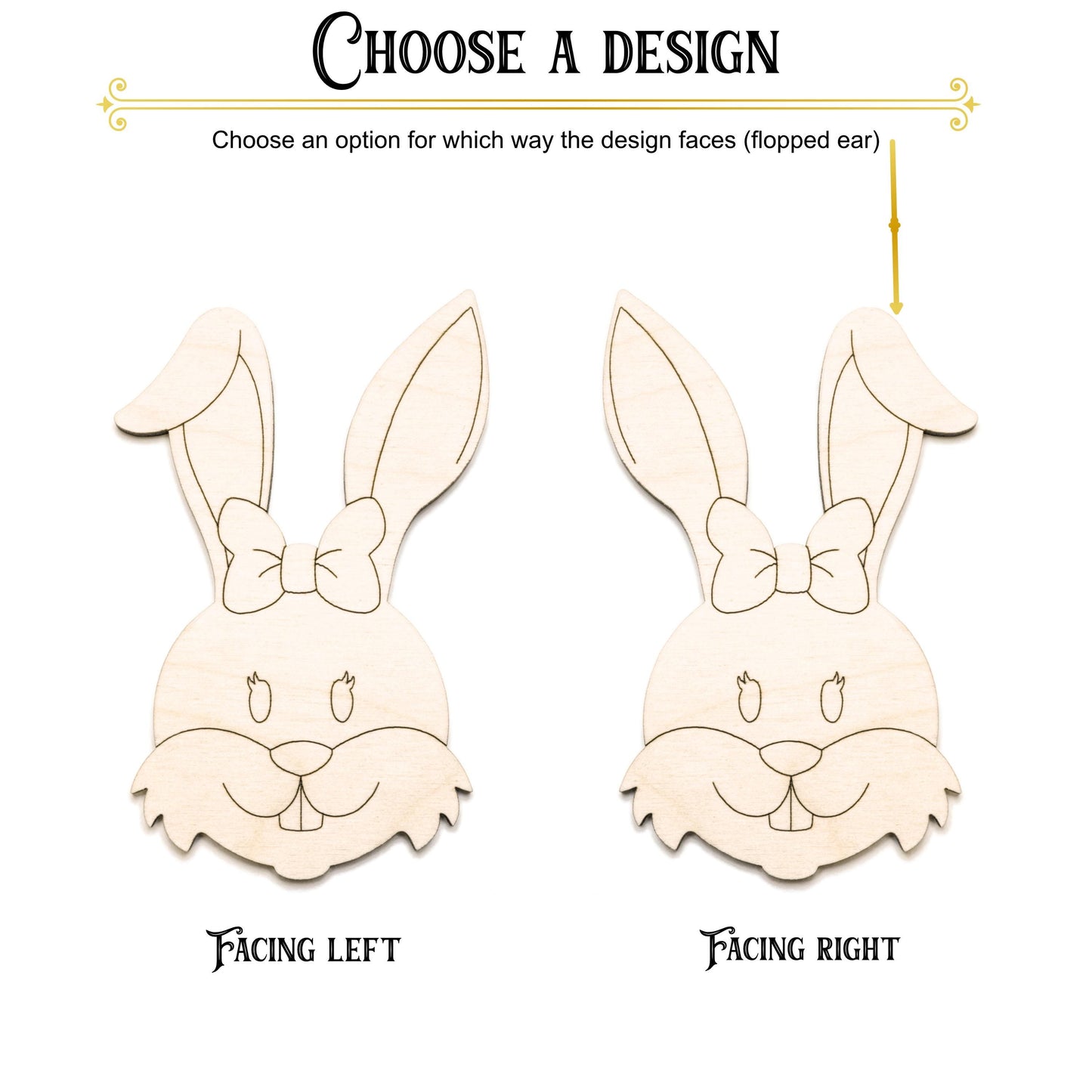 Girl Bunny Head With Bow Wood Cutout - Laser Cut Unfinished Craft Shape - Multiple Sizes