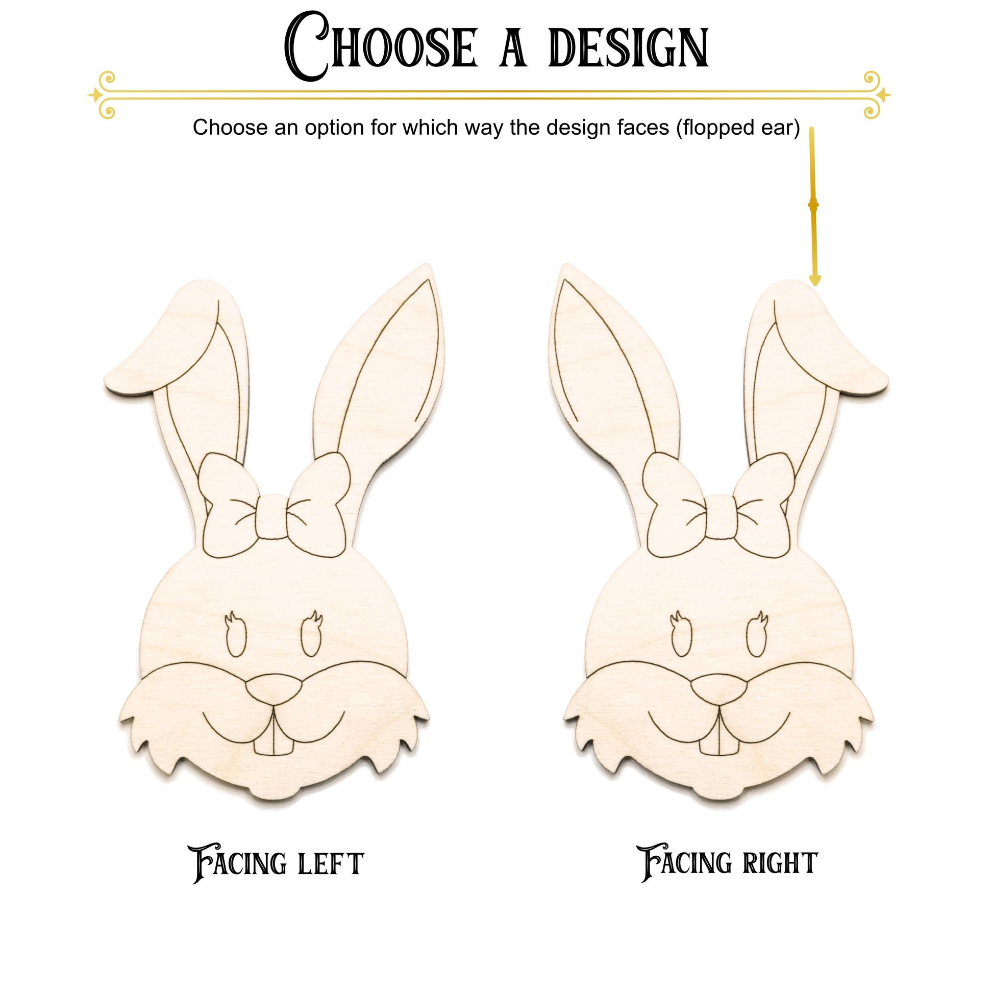 Girl Bunny Head With Bow Wood Cutout - Laser Cut Unfinished Craft Shape - Multiple Sizes