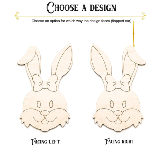 Girl Bunny Head With Bow Wood Cutout - Laser Cut Unfinished Craft Shape - Multiple Sizes