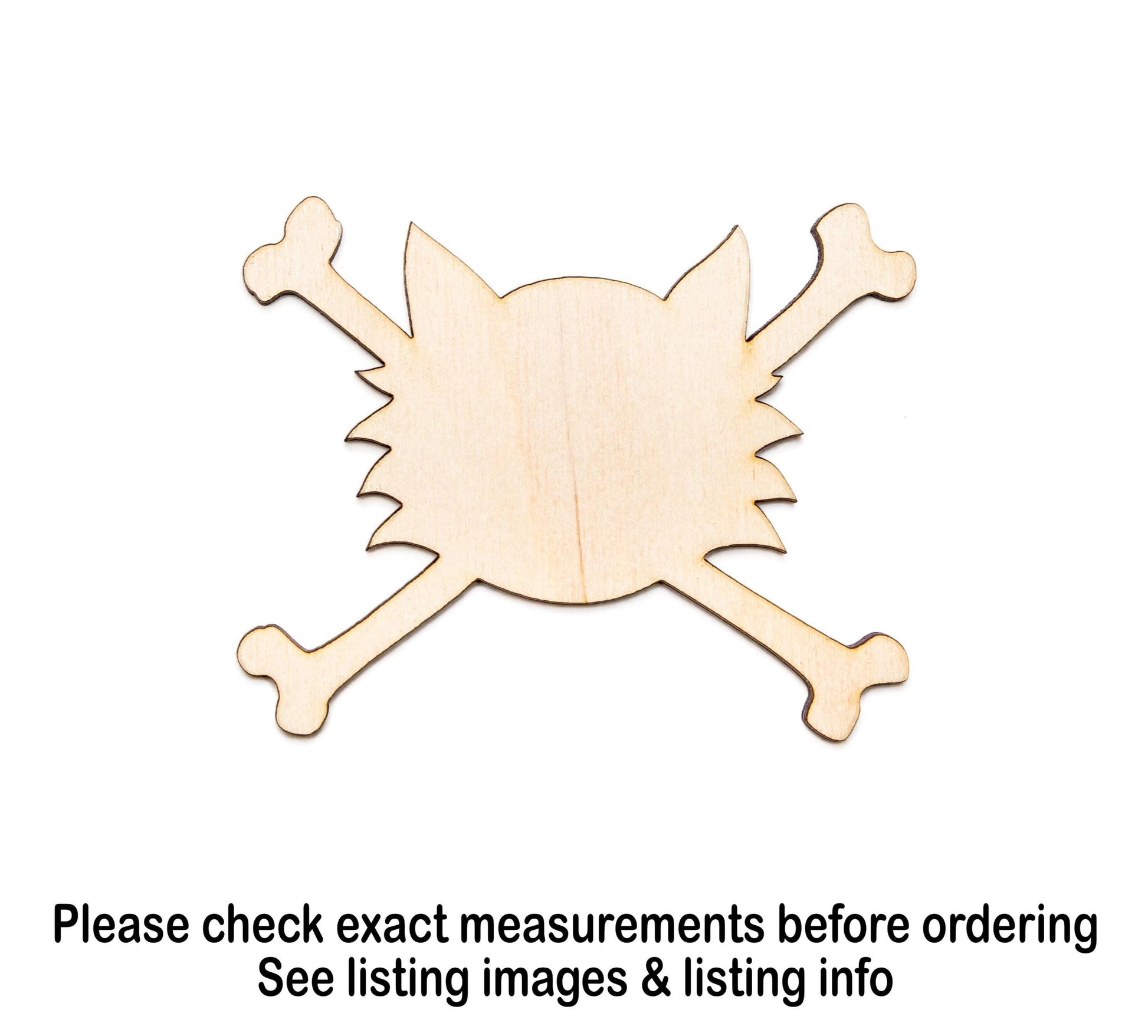 Cat & Crossbones Blank Wood Cutout - Laser Cut Unfinished Craft Shape - Multiple Sizes