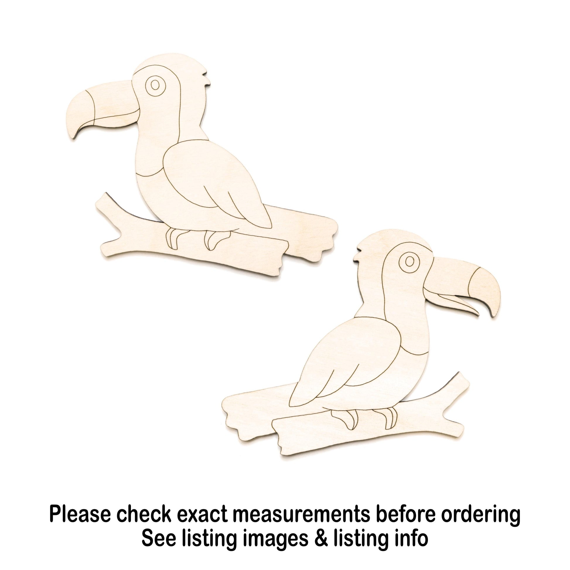 Toucan On Branch Facing Forward Wood Cutout - Laser Cut Unfinished Craft Shape - Multiple Sizes