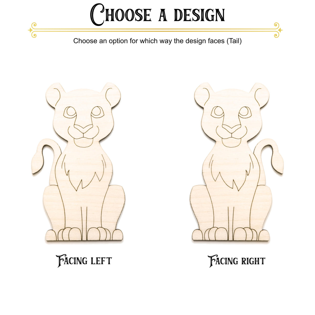 Lion Cub Wood Cutout - Laser Cut Unfinished Craft Shape - Multiple Sizes