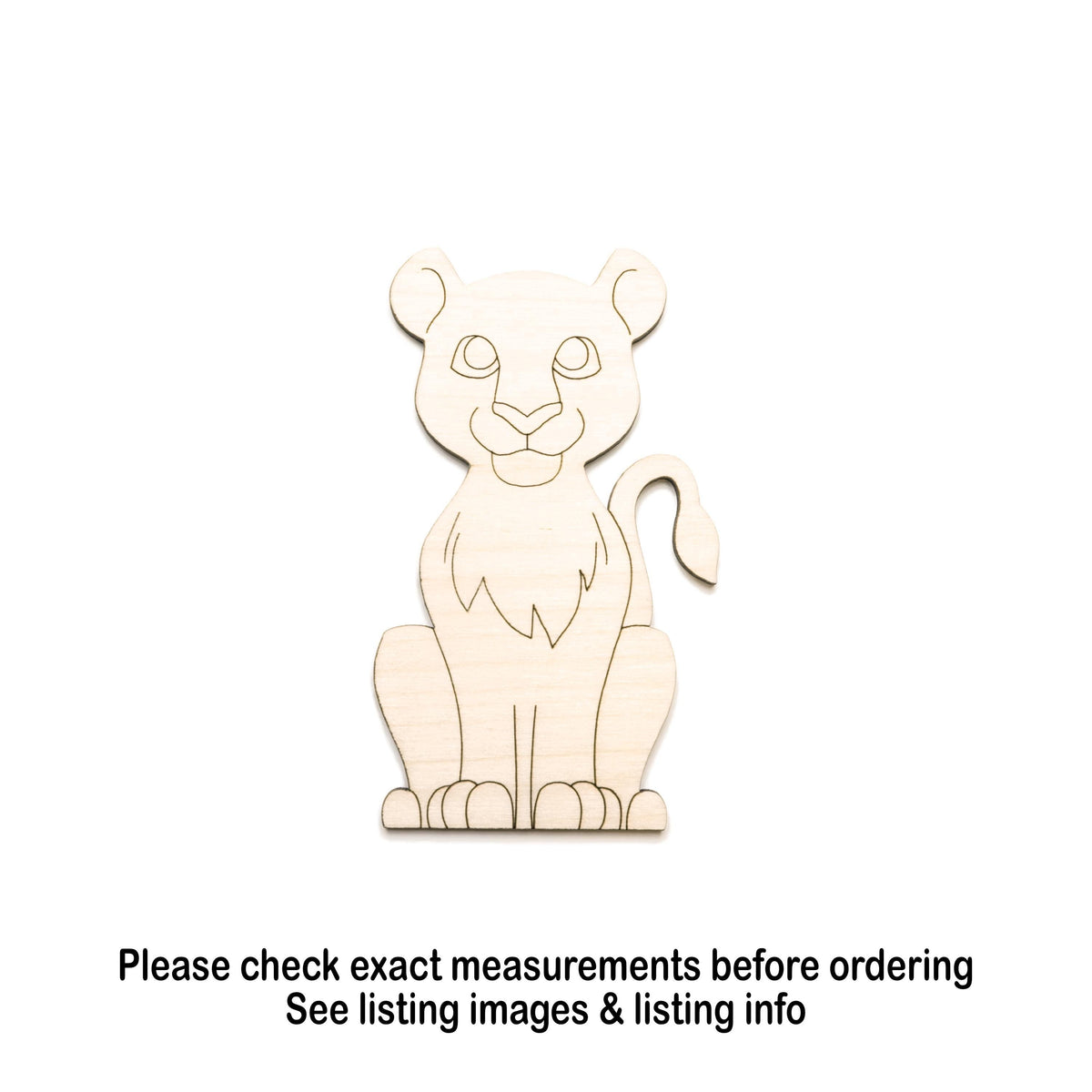 Lion Cub Wood Cutout - Laser Cut Unfinished Craft Shape - Multiple Sizes