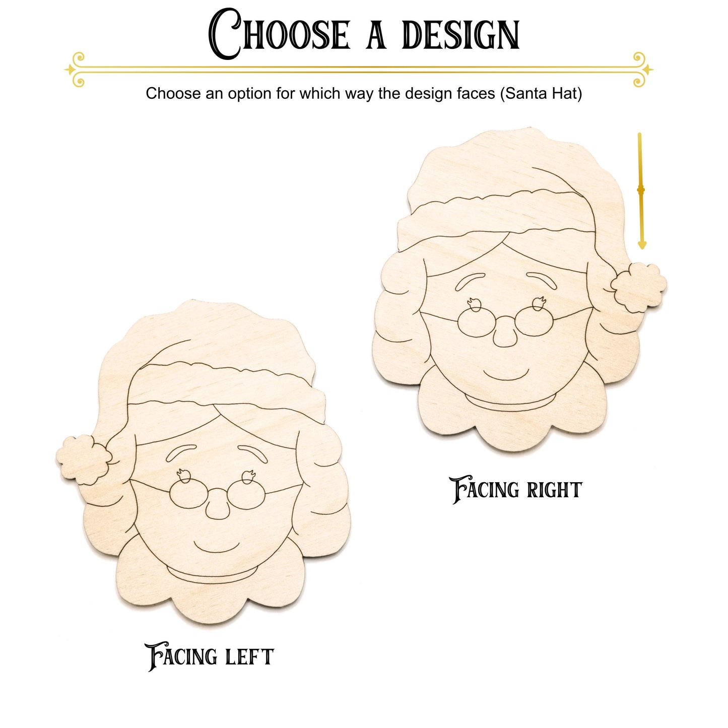 Mrs. Claus With Santa Hat Wood Cutout - Laser Cut Unfinished Craft Shape - Multiple Sizes