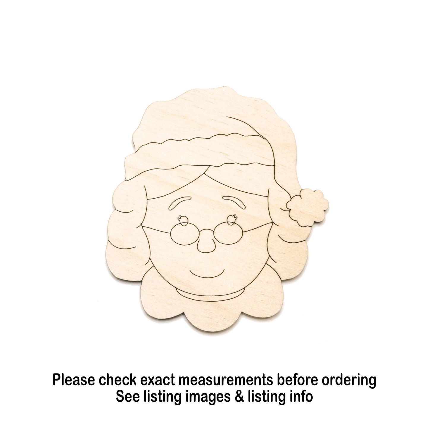 Mrs. Claus With Santa Hat Wood Cutout - Laser Cut Unfinished Craft Shape - Multiple Sizes