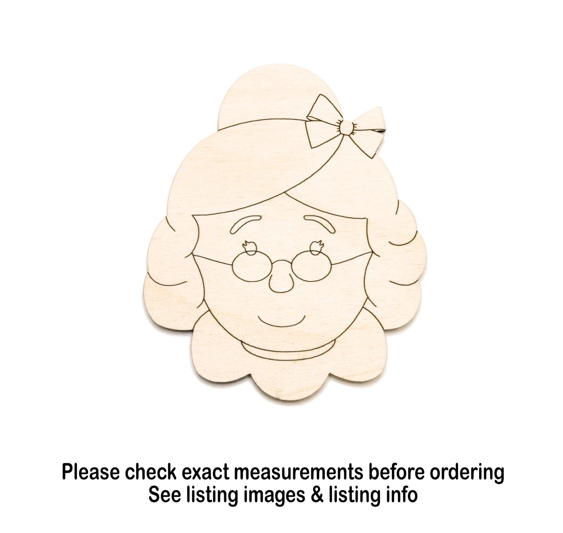 Mrs. Claus With Bow Wood Cutout - Laser Cut Unfinished Craft Shape - Multiple Sizes