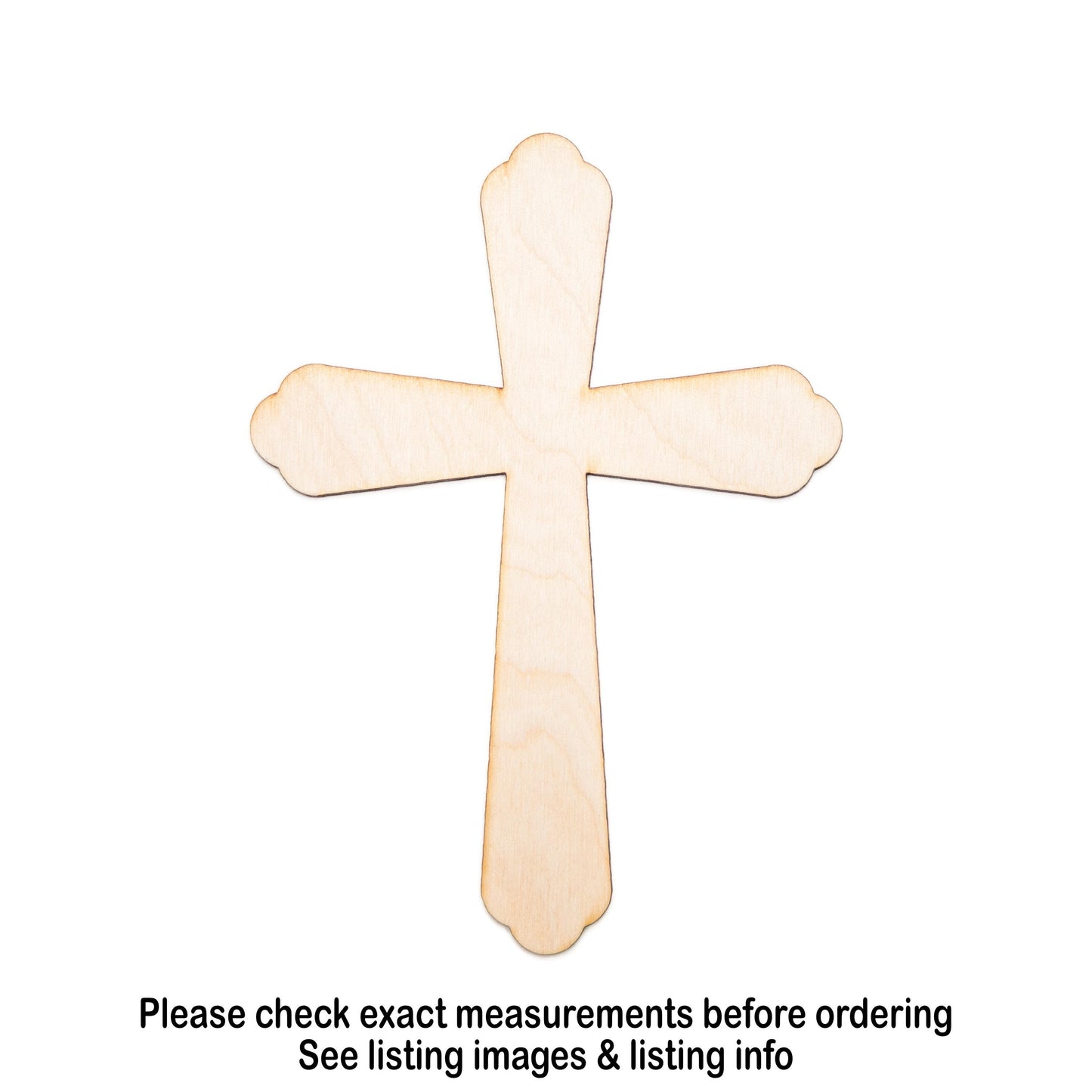 Budded Edge Cross Blank Wood Cutout - Laser Cut Unfinished Craft Shape - Multiple Sizes