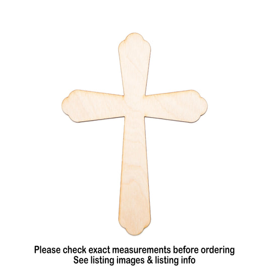 Budded Edge Cross Blank Wood Cutout - Laser Cut Unfinished Craft Shape - Multiple Sizes