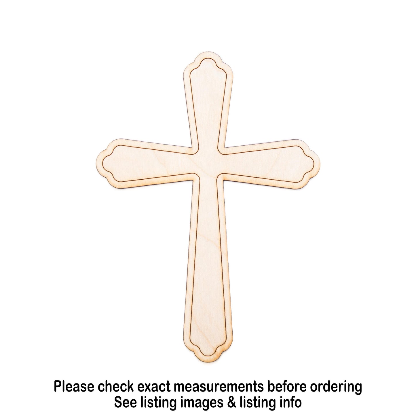 Budded Edge Cross Wood Cutout - Laser Cut Unfinished Craft Shape - Multiple Sizes