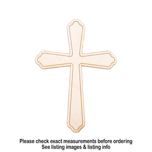 Budded Edge Cross Wood Cutout - Laser Cut Unfinished Craft Shape - Multiple Sizes