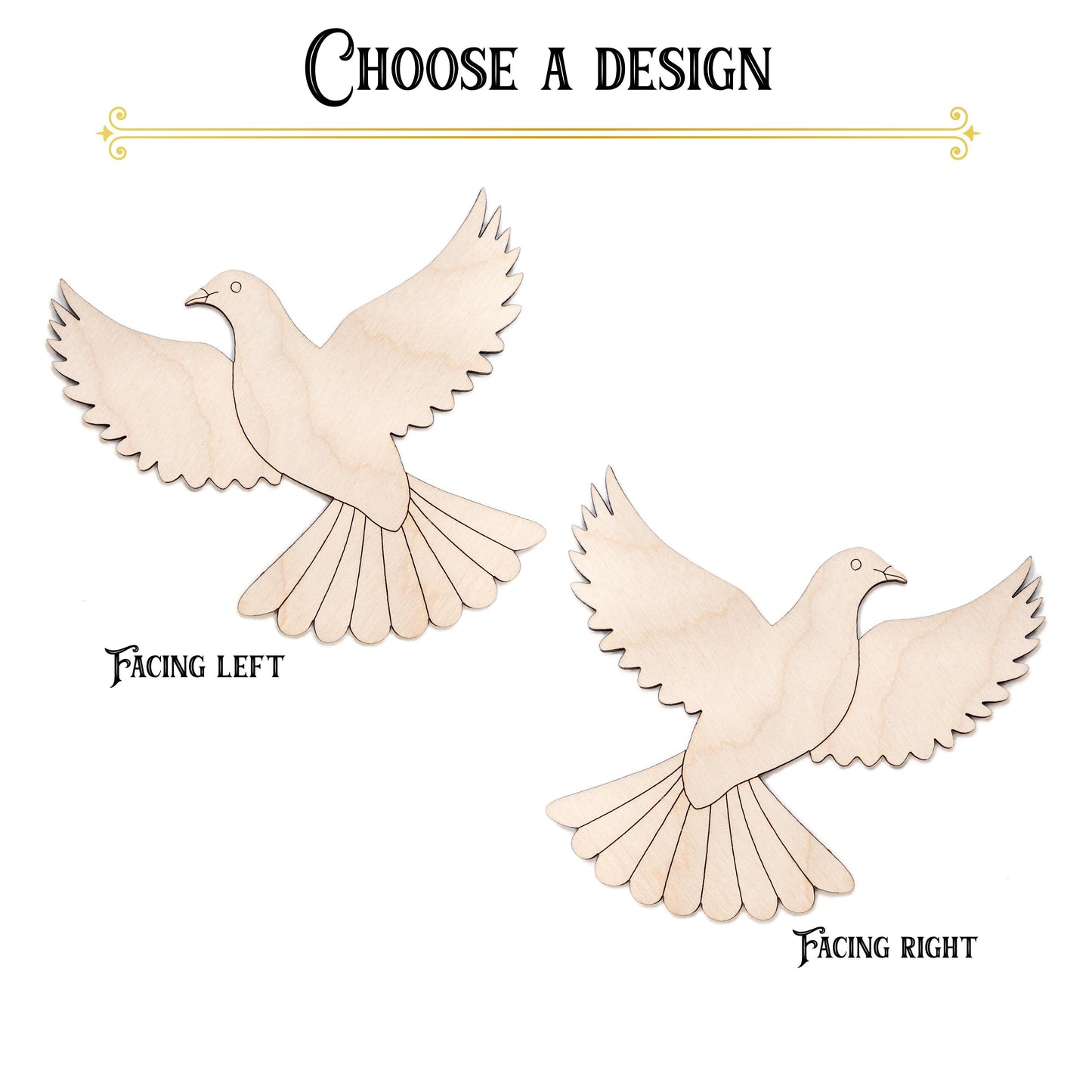 Dove Open Wings Detailed Wood Cutout - Laser Cut Unfinished Craft Shape - Multiple Sizes