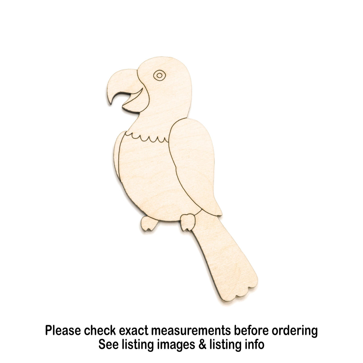 Cute Parrot Wood Cutout - Laser Cut Unfinished Craft Shape - Multiple Sizes