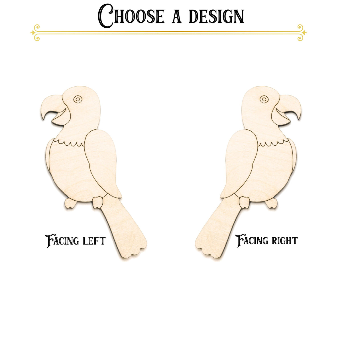 Cute Parrot Wood Cutout - Laser Cut Unfinished Craft Shape - Multiple Sizes