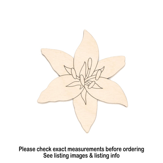 Open Lily Flower Wood Cutout - Laser Cut Unfinished Craft Shape - Multiple Sizes