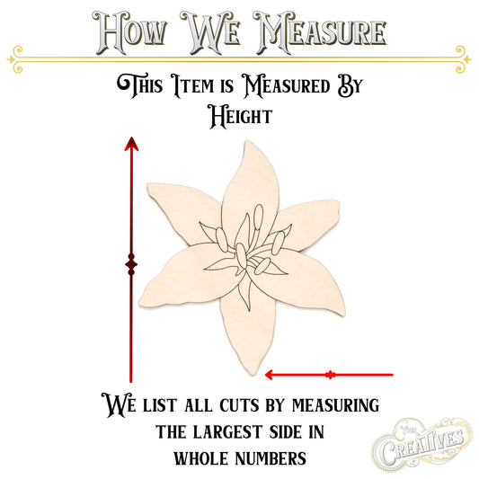 Open Lily Flower Wood Cutout - Laser Cut Unfinished Craft Shape - Multiple Sizes