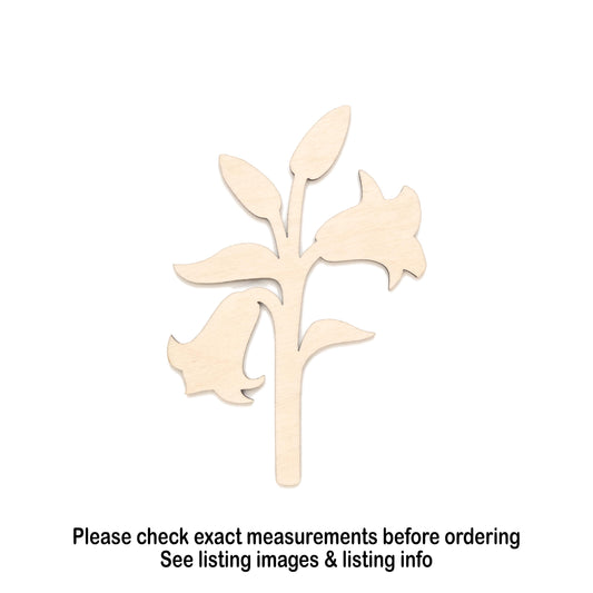 Trumpet Lily Branch Blank Wood Cutout - Laser Cut Unfinished Craft Shape - Multiple Sizes