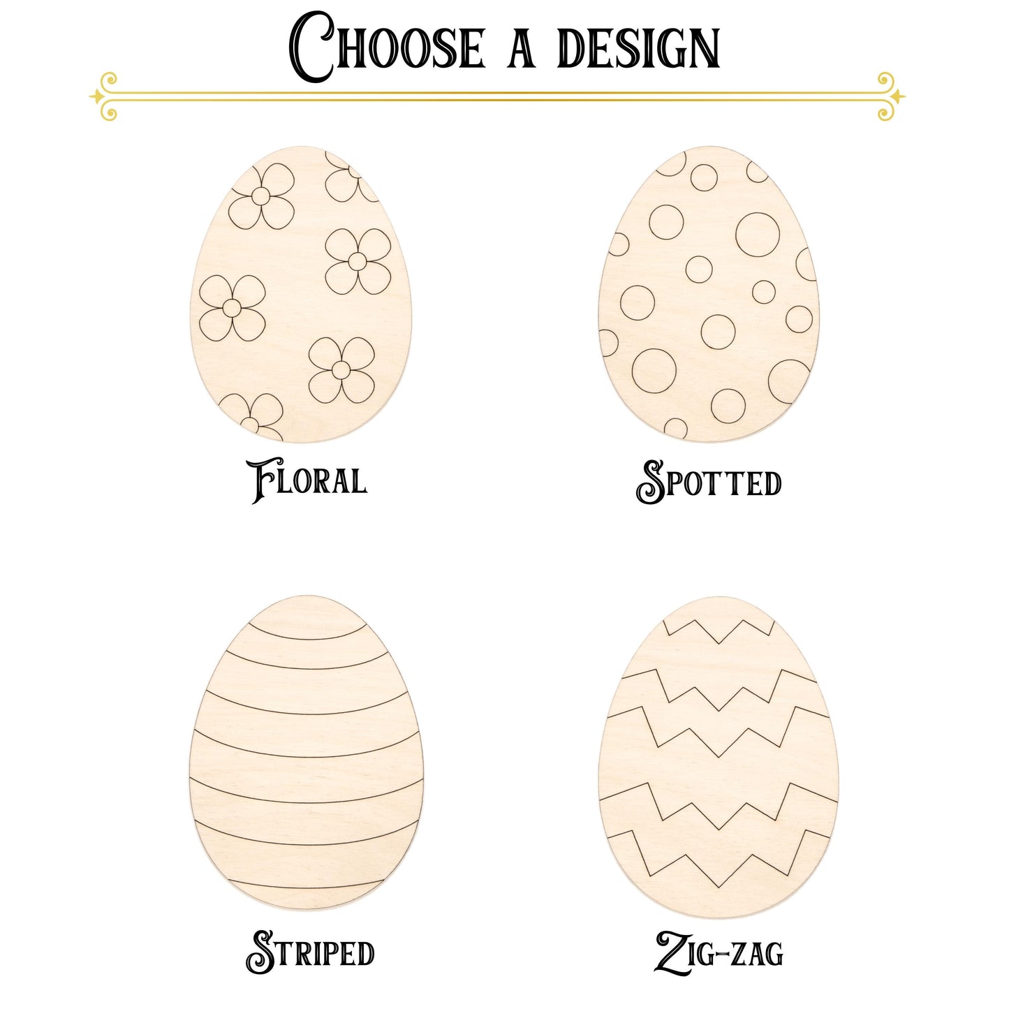 Patterned Easter Eggs Wood Cutout - Laser Cut Unfinished Craft Shape - Multiple Sizes