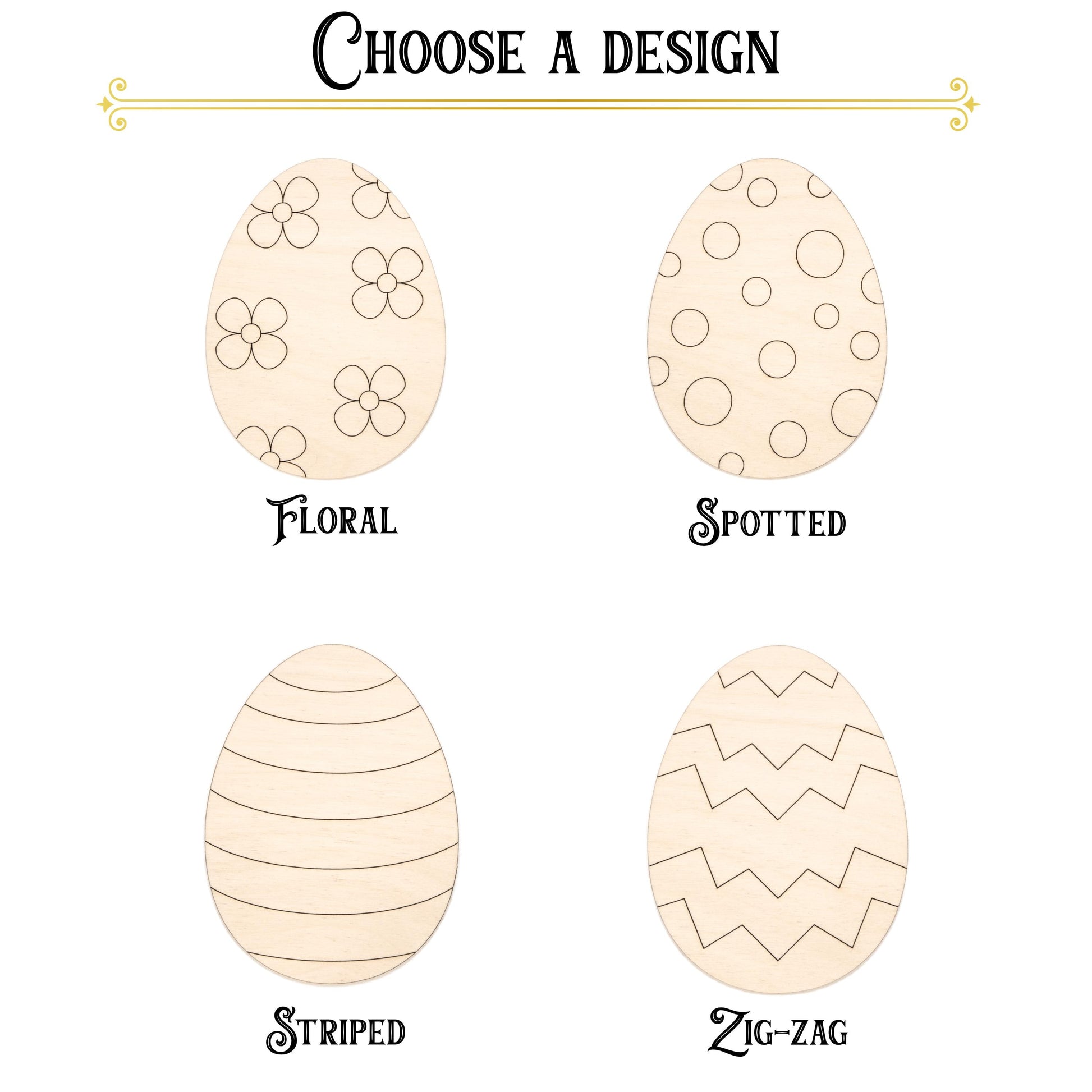 Patterned Easter Eggs Wood Cutout - Laser Cut Unfinished Craft Shape - Multiple Sizes
