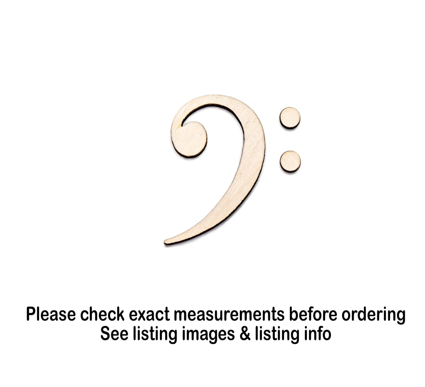 Bass Clef Symbol Wood Cutout - Laser Cut Unfinished Craft Shape - Multiple Sizes