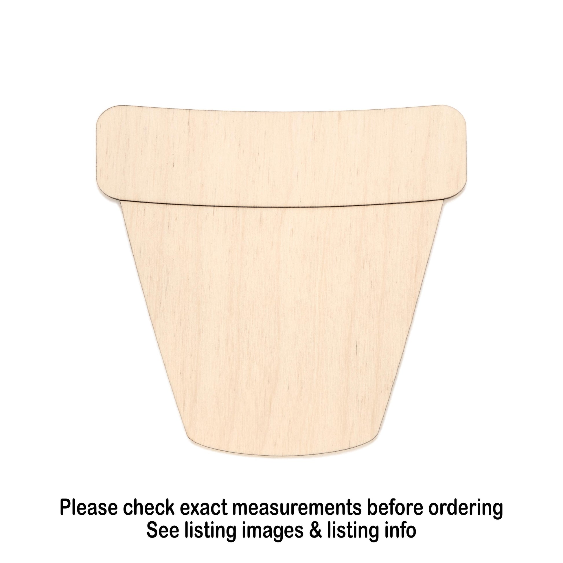 Flower Pot Wood Cutout - Laser Cut Unfinished Craft Shape - Multiple Sizes