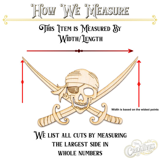 Pirate Skull & Cross Swords Wood Cutout - Laser Cut Unfinished Craft Shape - Multiple Sizes
