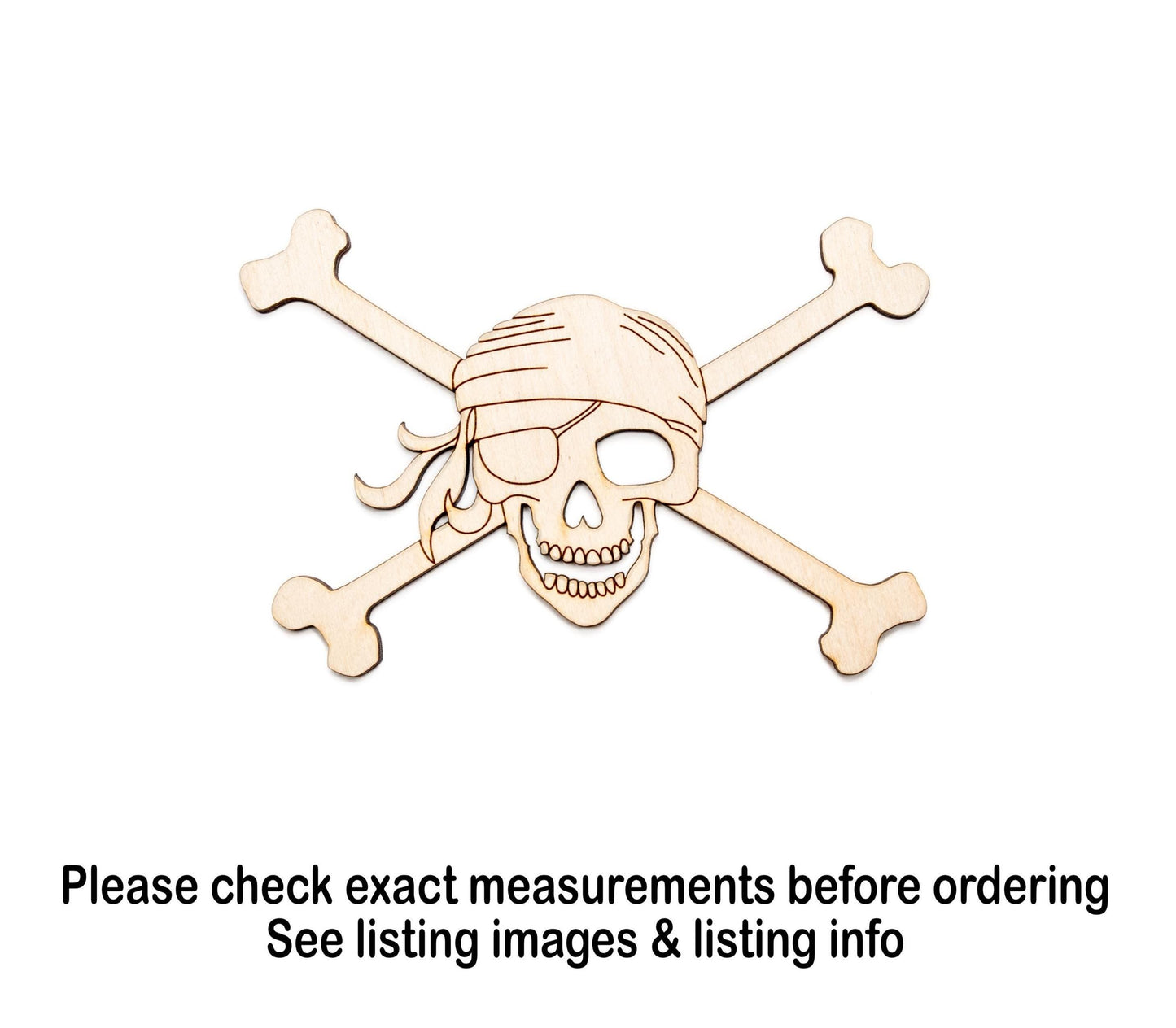 Pirate Skull Cross Bones Wood Cutout - Laser Cut Unfinished Craft Shape - Multiple Sizes