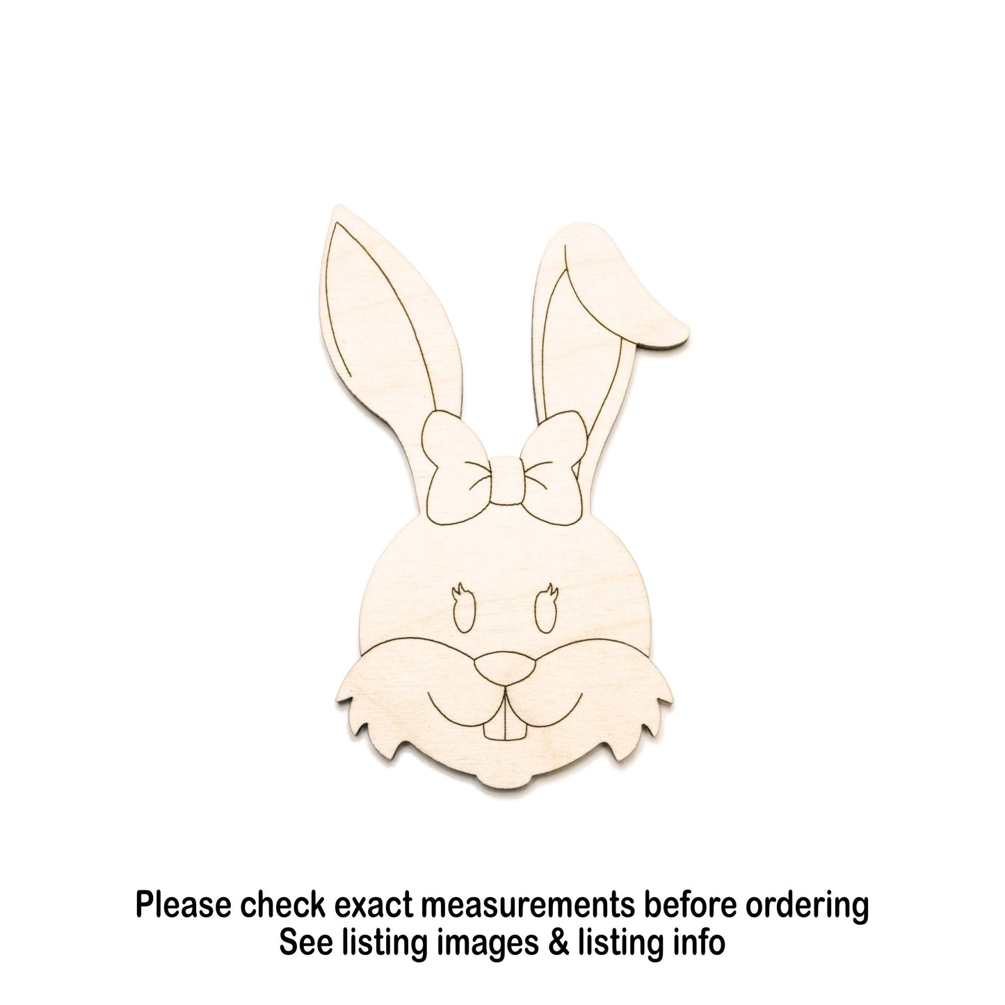 Girl Bunny Head With Bow Wood Cutout - Laser Cut Unfinished Craft Shape - Multiple Sizes