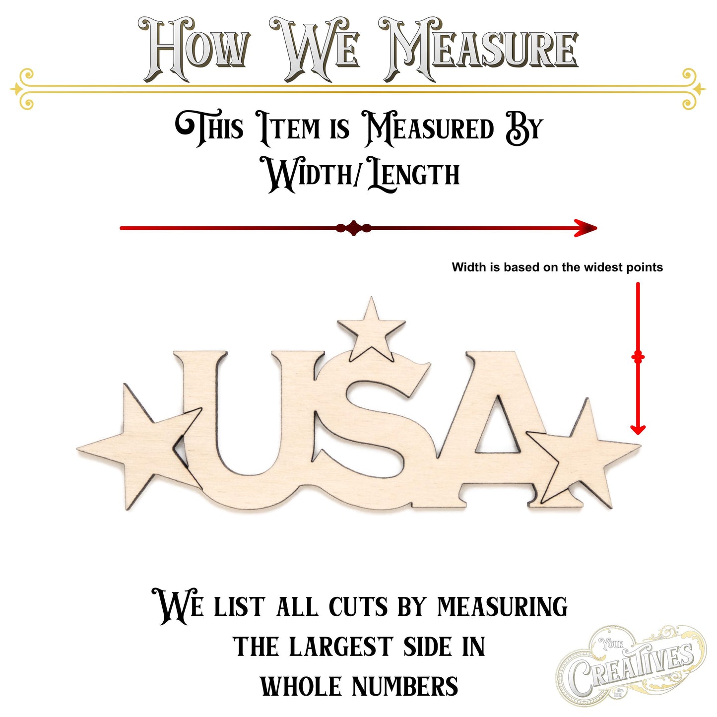 USA Stars Word Wood Cutout - Laser Cut Unfinished Craft Shape - Multiple Sizes