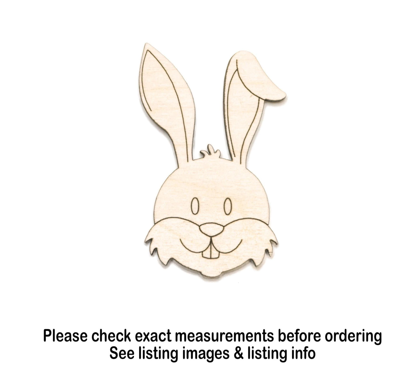 Bunny Head Detailed Wood Cutout - Laser Cut Unfinished Craft Shape - Multiple Sizes