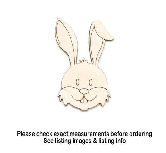 Bunny Head Detailed Wood Cutout - Laser Cut Unfinished Craft Shape - Multiple Sizes