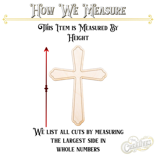 Budded Edge Cross Wood Cutout - Laser Cut Unfinished Craft Shape - Multiple Sizes