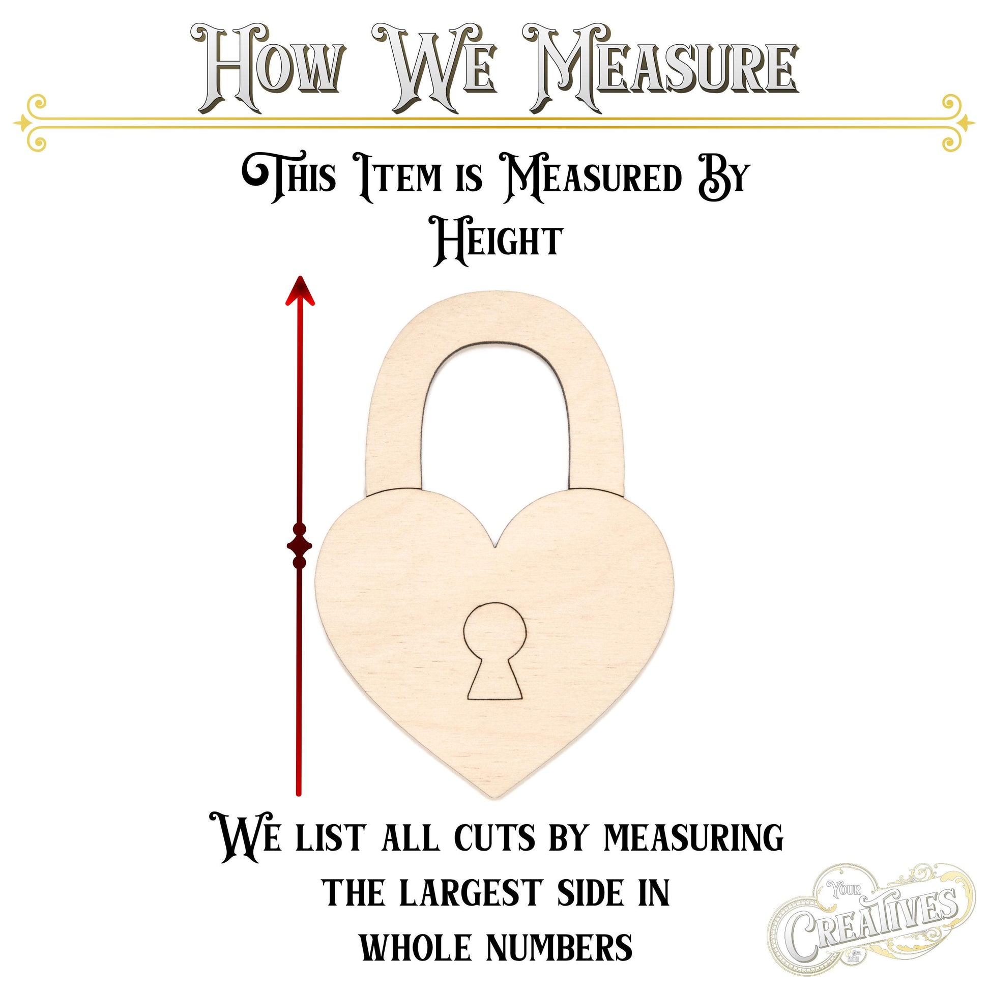 Heart Lock Wood Cutout - Laser Cut Unfinished Craft Shape - Multiple Sizes