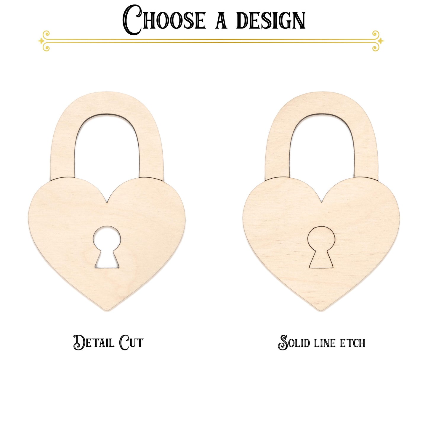 Heart Lock Wood Cutout - Laser Cut Unfinished Craft Shape - Multiple Sizes