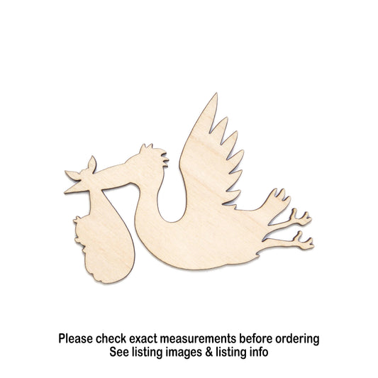 Stork With Baby Flying Blank Wood Cutout - Laser Cut Unfinished Craft Shape - Multiple Sizes