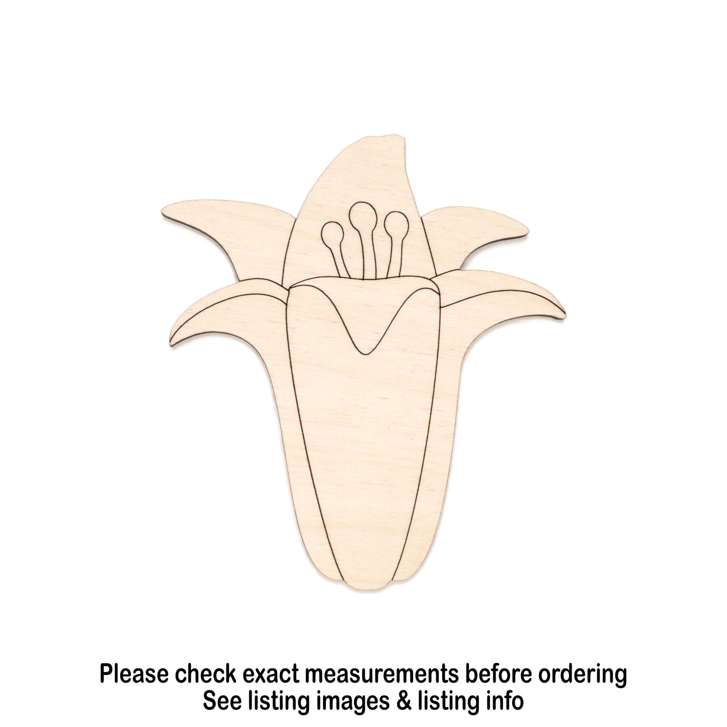 Lily Flower Tall Detailed Wood Cutout - Laser Cut Unfinished Craft Shape - Multiple Sizes