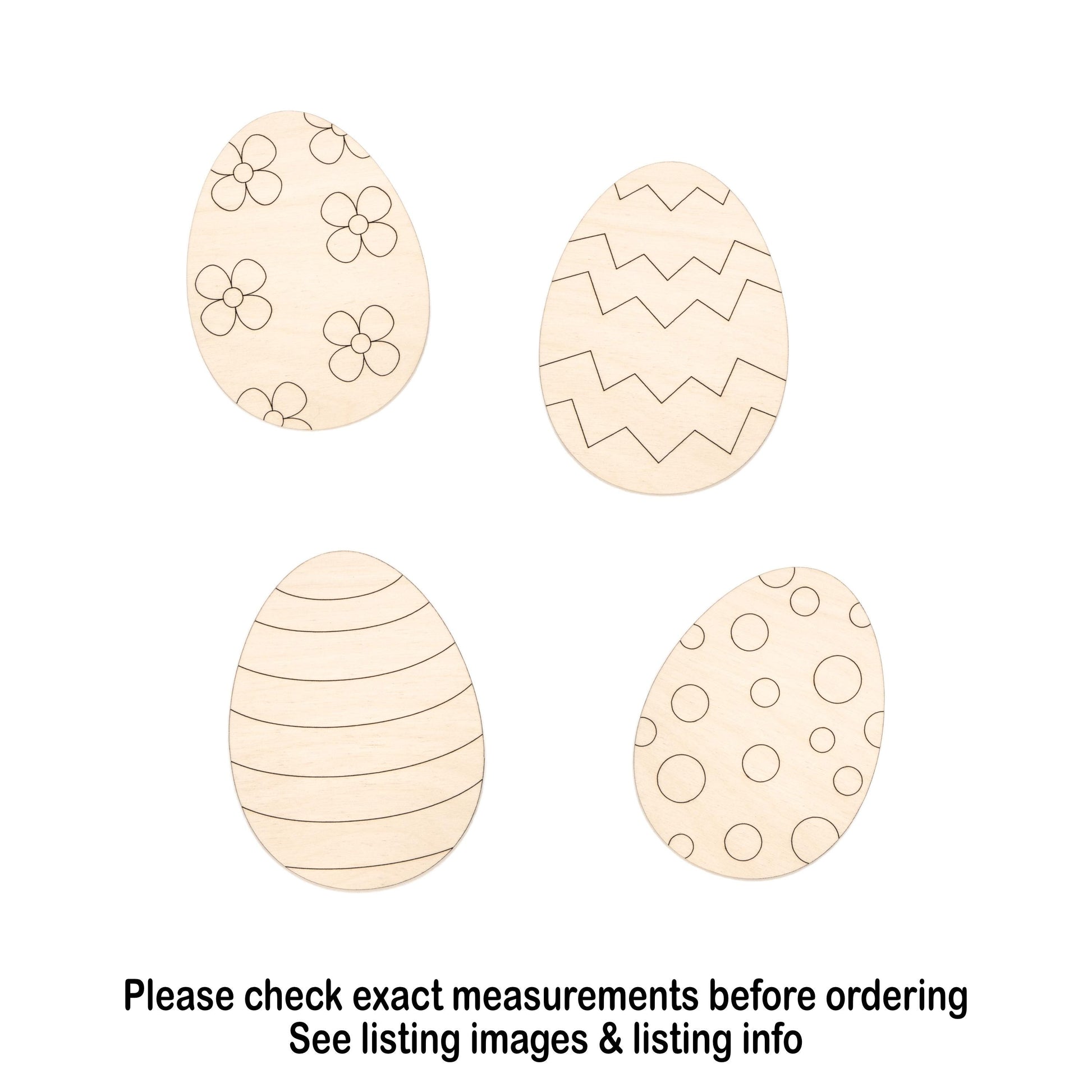 Patterned Easter Eggs Wood Cutout - Laser Cut Unfinished Craft Shape - Multiple Sizes