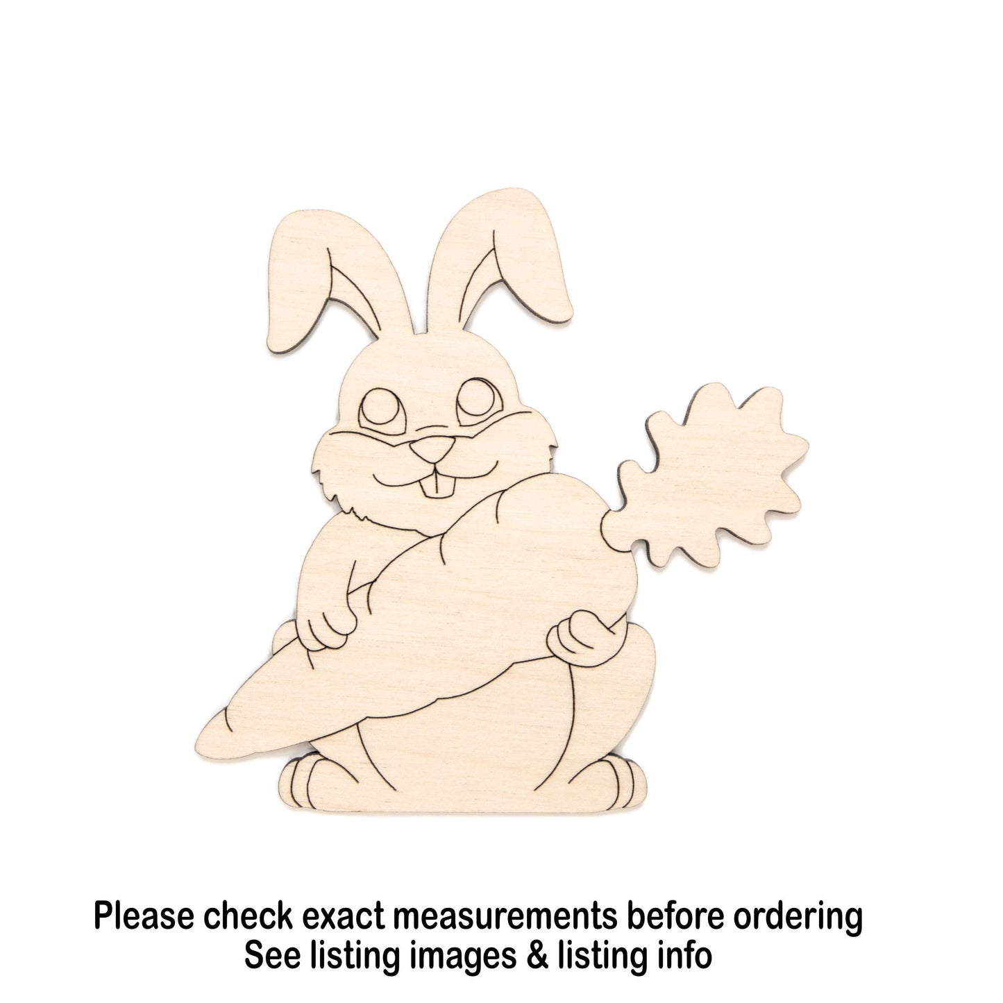 Bunny With Carrot Wood Cutout - Laser Cut Unfinished Craft Shape - Multiple Sizes