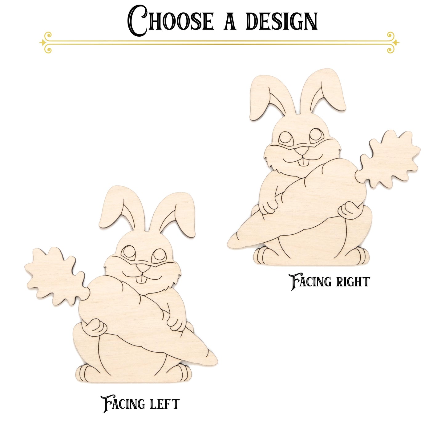 Bunny With Carrot Wood Cutout - Laser Cut Unfinished Craft Shape - Multiple Sizes