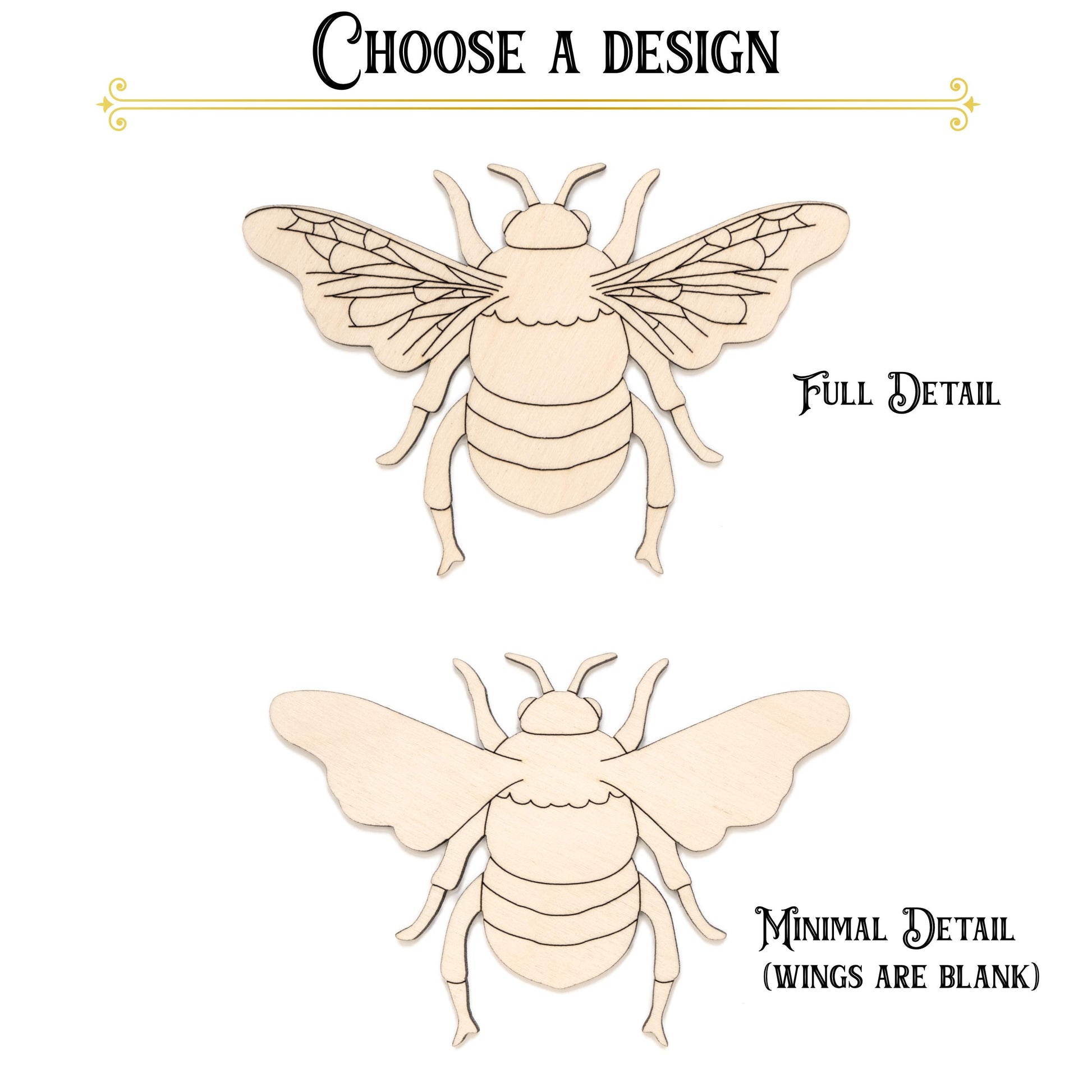 Bumble Bee Wood Cutout - Laser Cut Unfinished Craft Shape - Multiple Sizes