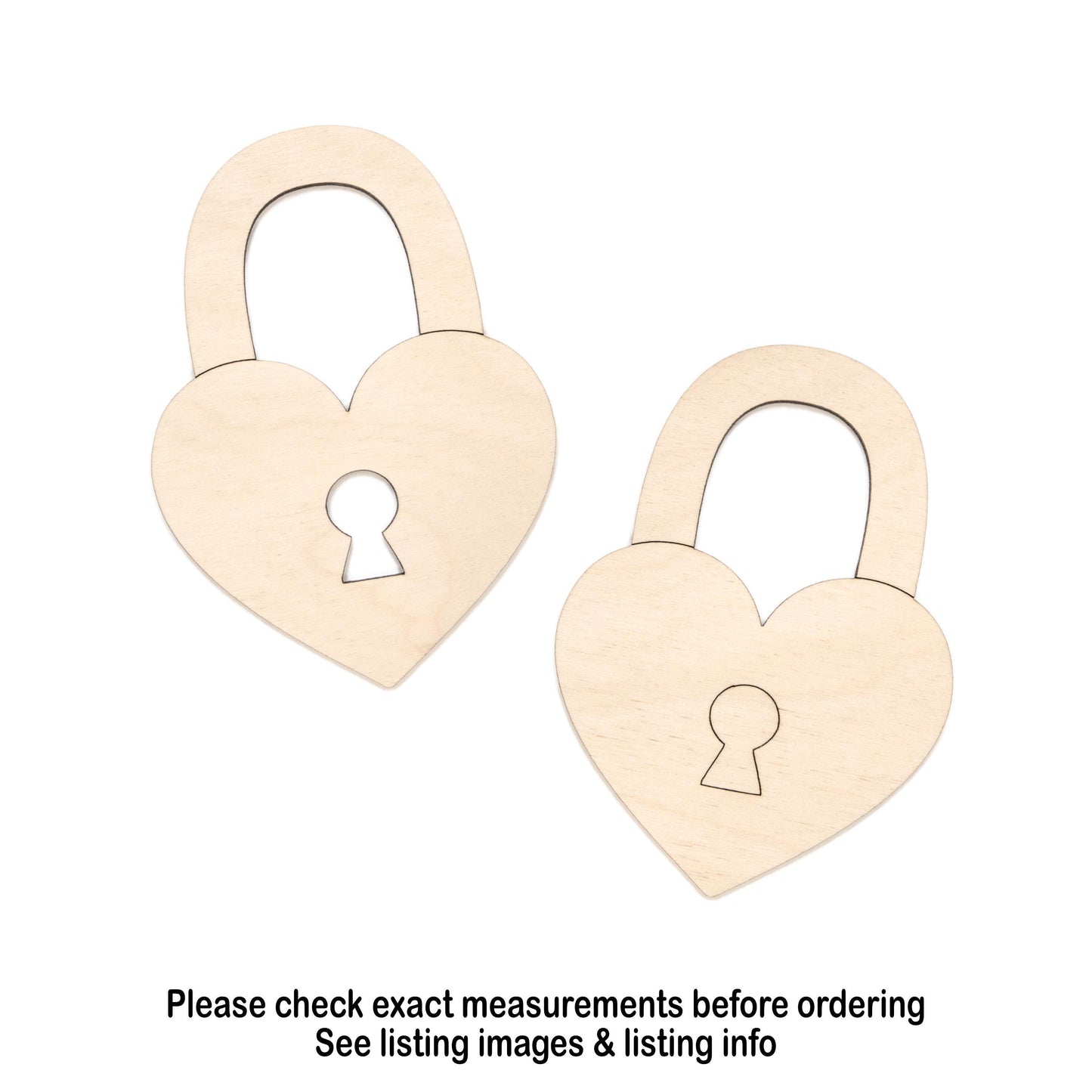 Heart Lock Wood Cutout - Laser Cut Unfinished Craft Shape - Multiple Sizes