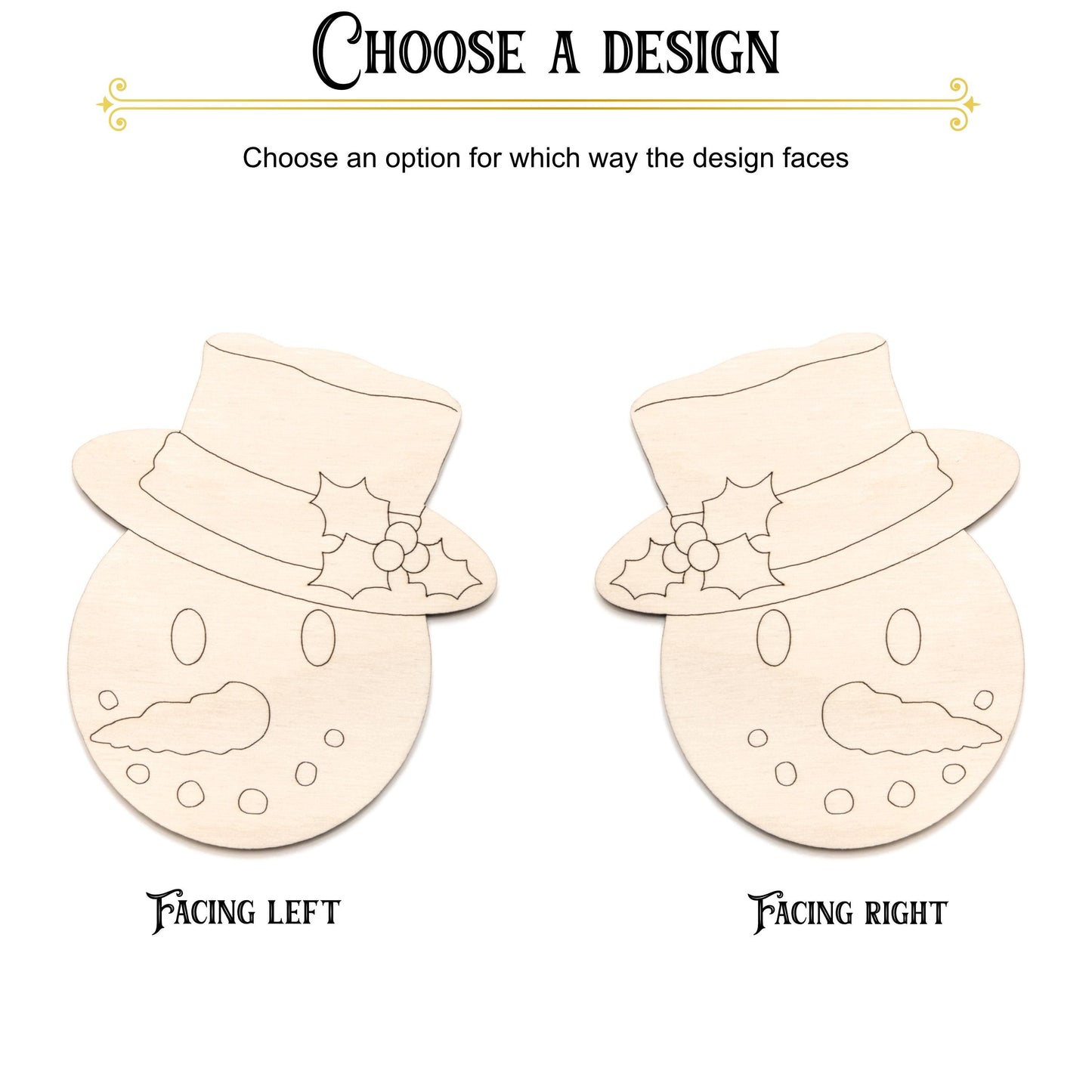 Snowman Head Top Hat Wood Cutout -  Laser Cut Unfinished Craft Shape - Multiple Sizes
