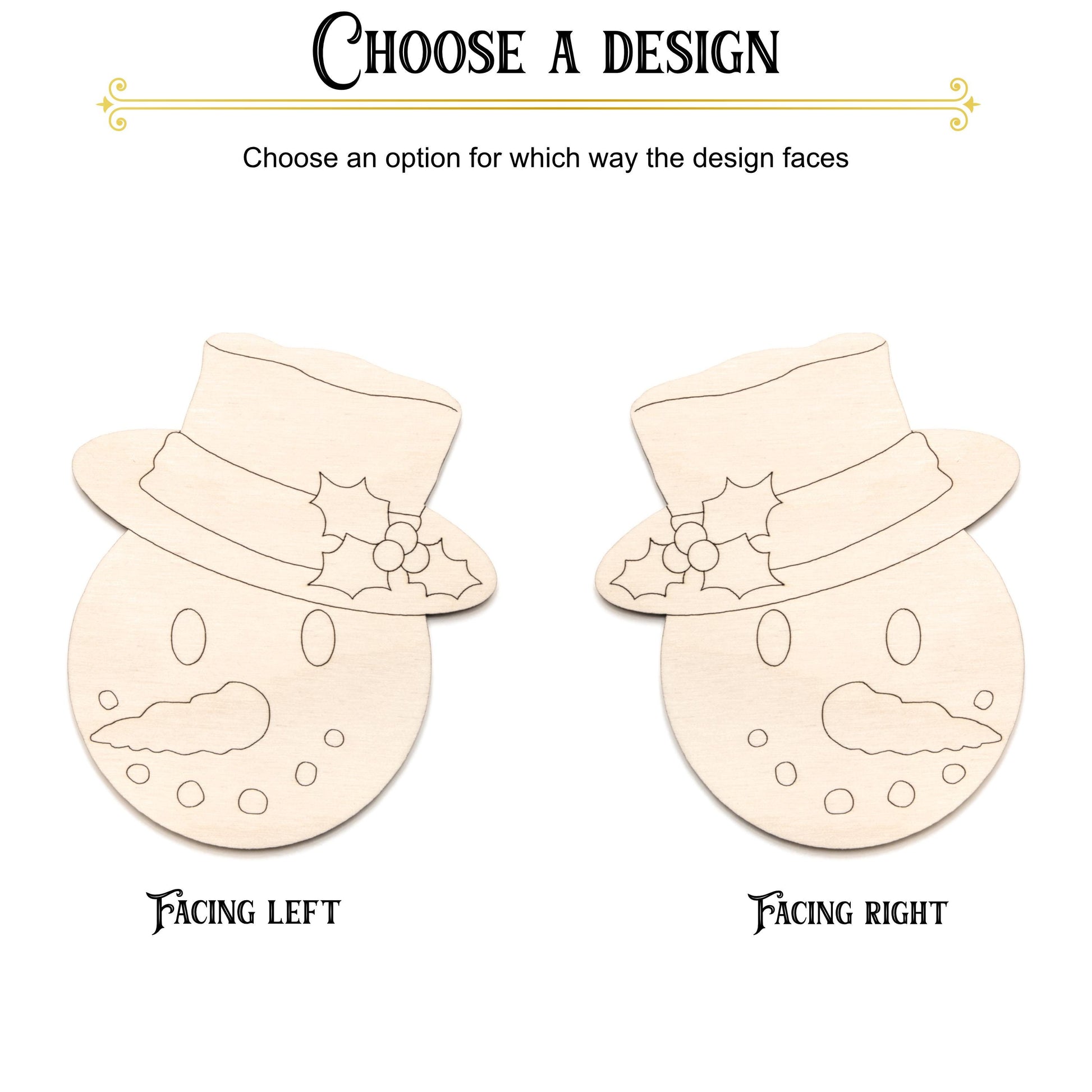 Snowman Head Top Hat Wood Cutout -  Laser Cut Unfinished Craft Shape - Multiple Sizes