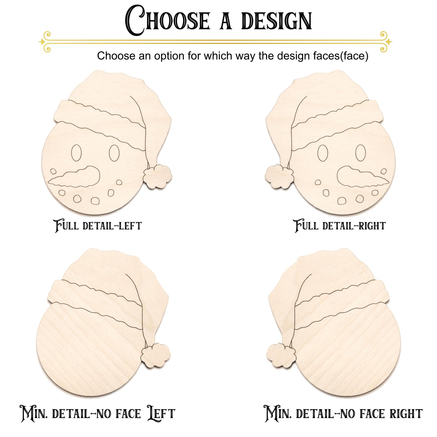 Snowman Head Wood Cutout - Santa Hat - Laser Cut Unfinished Craft Shape - Multiple Sizes